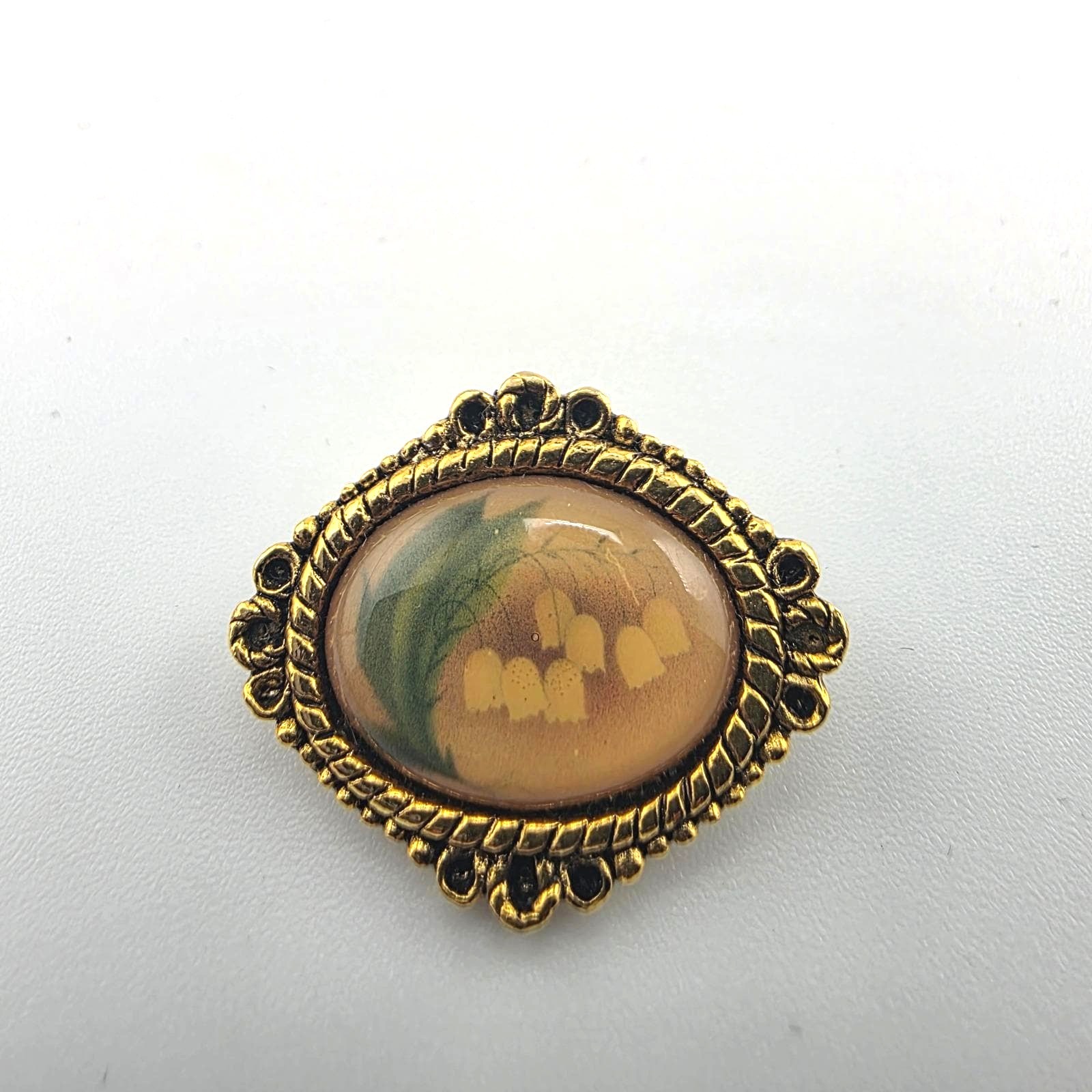 Vintage Camco Religious God's Love Lily Of The Valley Floral Brooch Pin